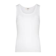 Hvid Ribstrikket Scoop Neck T-shirt