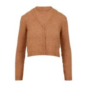 Kamel Uld Blandet V-Hals Cardigan