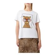 Grafisk Print Hvid Bomuld T-shirt