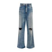 Indigo Blå Stonewashed Ripped Jeans