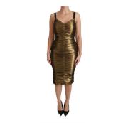 Guld Metallic Bodycon Ruched Kjole Lynlås