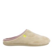 Beige Furry Slippers med Kontrast Trim