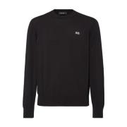 Sort Crew Neck Sweater med Logo