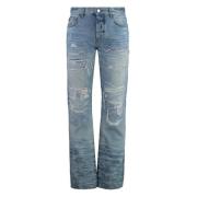 Destroyed Effect 5-Pocket Straight-Leg Jeans