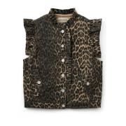 Leopard Print Vest med Ruffles