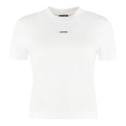 Ribbet crew-neck T-shirt i bomuldsblanding