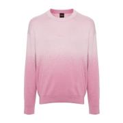 Pink Broderet Sweater Rund Hals Bomuld