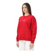 Rød Crewneck Sweater med Hvidt Logo