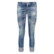 Blegede Slim-Fit Jeans med Distressed Detaljer