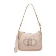 Elegant Beige Hobo Taske med Quiltede Detaljer