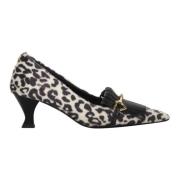 Leopard motiv faux fur pumps