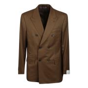 Brun Uld Dobbelt-Breasted Peak Lapel Jakke