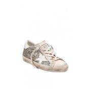 Glitter Suede Sneakers Beige/Brown Rund Tå