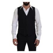 Elegant Sort Enkelt-Breasted Kjole Vest