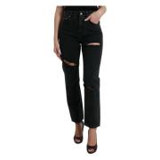 Elegant Sort Højtaljet Stretch Jeans