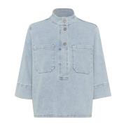 Lys Blå Vask Denim Bluse