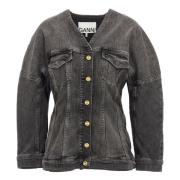 Sort Denim V-Hals Blazer Jakke