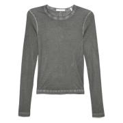 Ribbet Crew Neck Langærmet Top