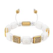 Women's White Ceramic Flatbead Bracelet with Gold CZ