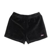 Chenille Elastisk Talje Sort Shorts