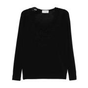 Sort V-hals sweater med ribbede manchetter