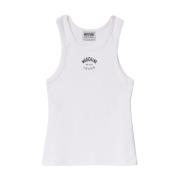 Hvid Ribbet Tank Top med Logo