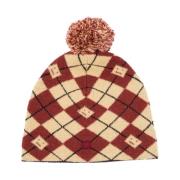 Argyle Face Beanie Hat Rød/Beige