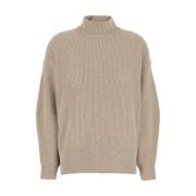 Beige Lurex Høj Hals Sweater