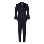 Blå Tuxedo Suit Hæv Stil Satin