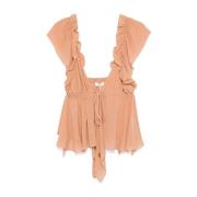 Nude Top med Ruffle Detaljer