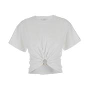 Hvid Crewneck Top med Ruched Cut-Out