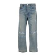 Blå Bandana Reparation Straight Jeans