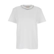 Hvid rund hals T-shirt med metalliske dekorationer