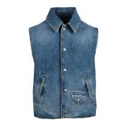 Denim Ærmeløs Vest med Tryklåse