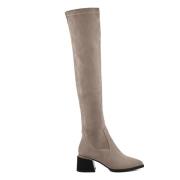 Suede Chic Over-the-Knee Boots - Beige