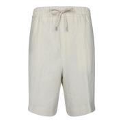 Beige Linned Elastisk Talje Shorts