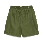 Grøn Elastisk Talje Shorts med Lommer