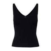 Sort Ribstrikket V-udskæring Tank Top