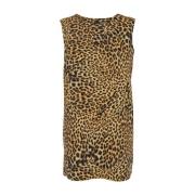 Leopard Print Kort Tech Fabric Kjole