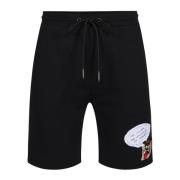 Slim fit sorte bomuldsfleece Bermuda shorts med Taz broderi