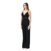 Sort Elegant Jumpsuit med Blonder Broderi