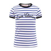 Stribet Bomuld Broderet T-shirt