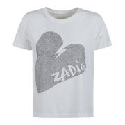 Hjerte Strass Bomuld T-shirt Hvid