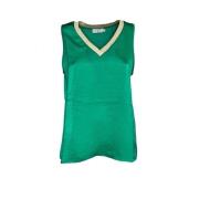 Grøn Polyester Tank Top med Guld Trim