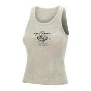 Beige Stretch Bomuld Top med Logo