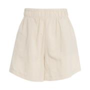 Beige Linen Blend High-Waisted Shorts