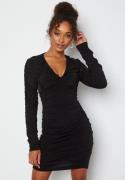 John Zack Rouched V Neck Mini Dress Black XL (UK16)