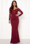 Goddiva Lace Trim Maxi Dress Wine XL (UK16)