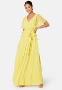 Goddiva Flutter Chiffon Maxi Dress Soft Lemon XXS (UK6)