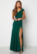 Goddiva Bardot Pleat Maxi Split Dress Green XL (UK16)